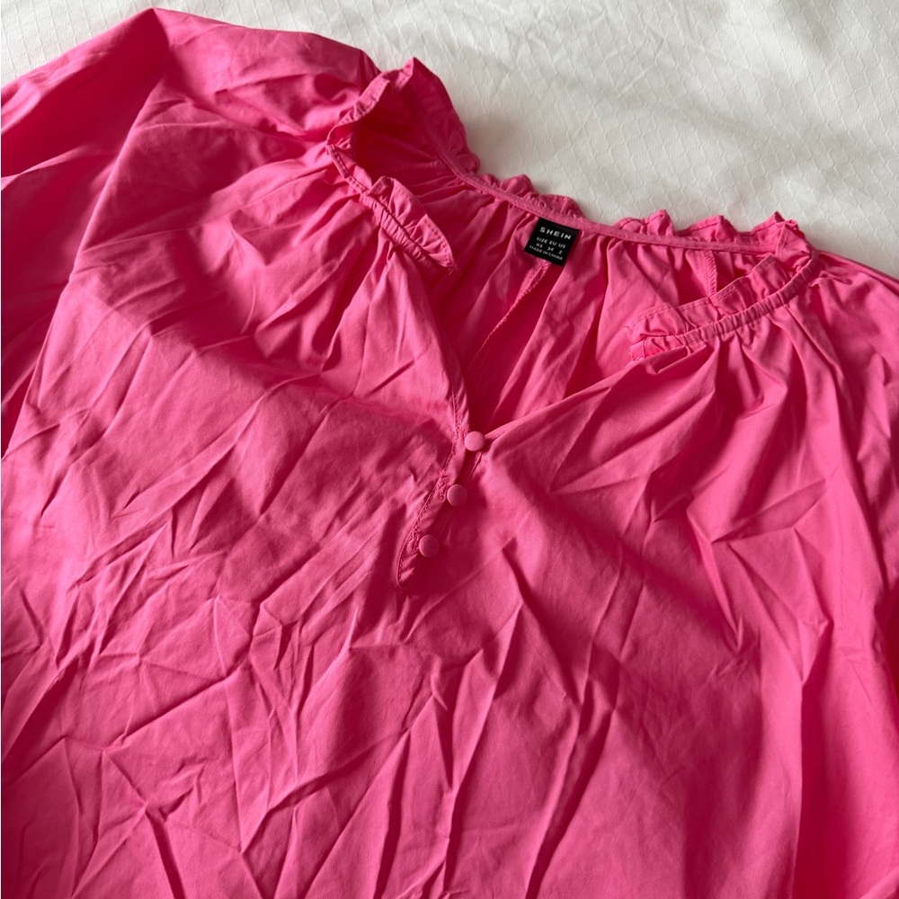 SHEIN Bright Pink Ruffle Blouse - Picture 3 of 4